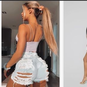 Light wash ripped denim shorts